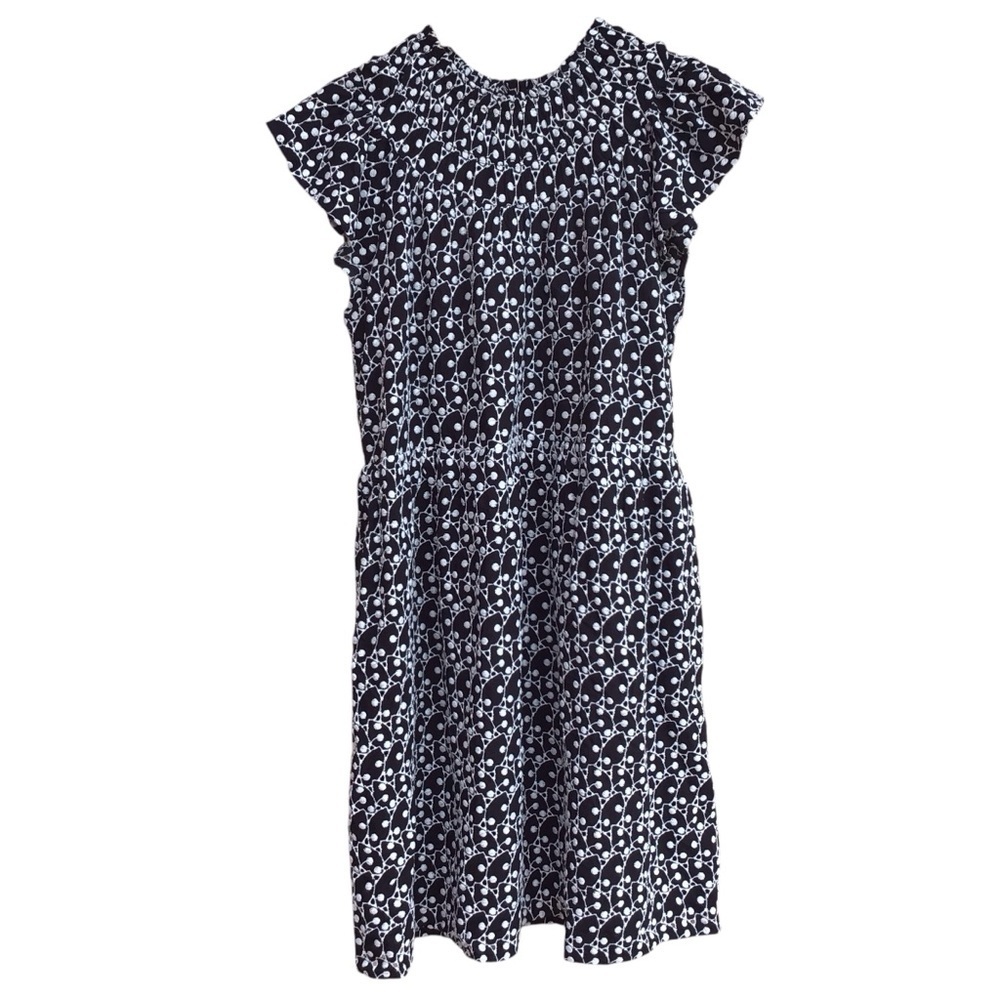 Loft Black White Eyelet Smocked Yoke Cap Sleeve Swing Dress Size SP NEW - Picture 5 of 11